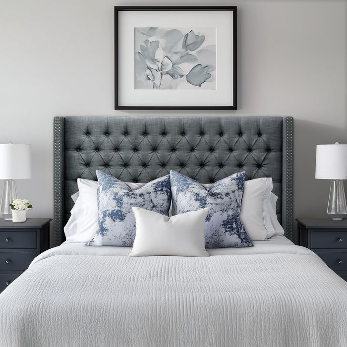 Amelia - Upholstered Wingback Headboard With Button Tufting & Nailhead Trim Woven - Dark Gray - Simple Home Plus