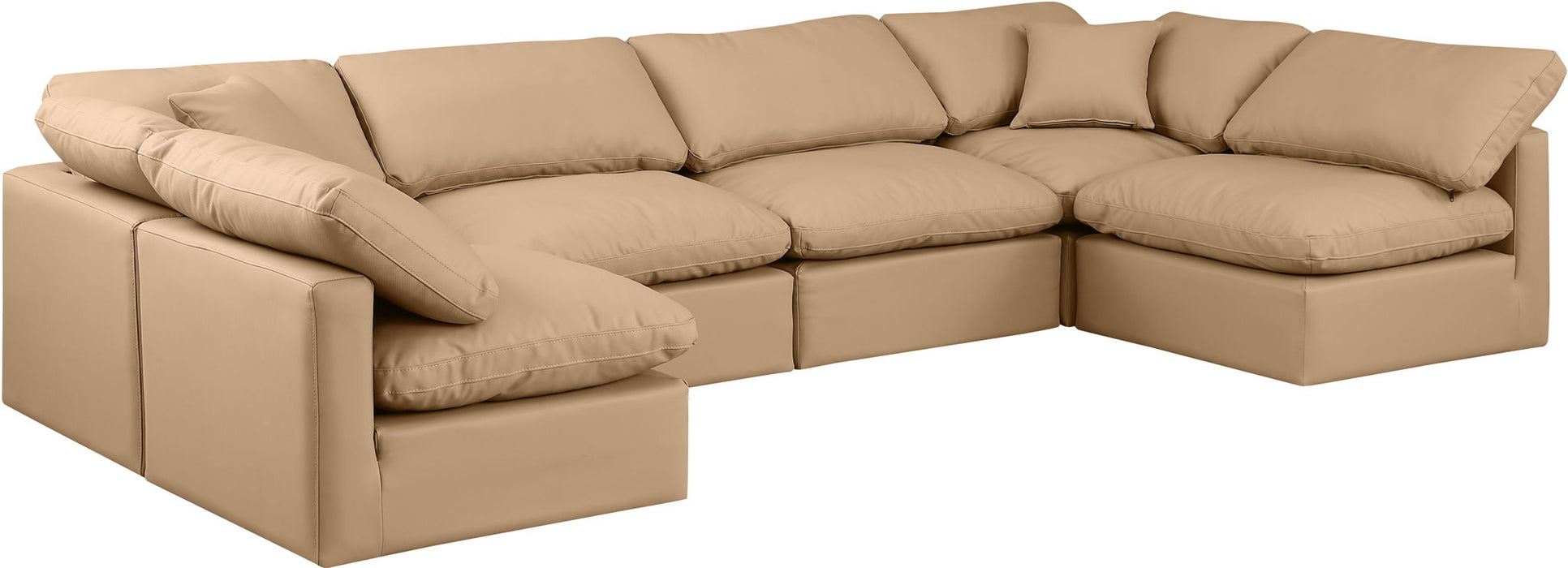 Indulge - Faux Leather 6 Piece Modular U-Shaped Sectional - Tan - Simple Home Plus