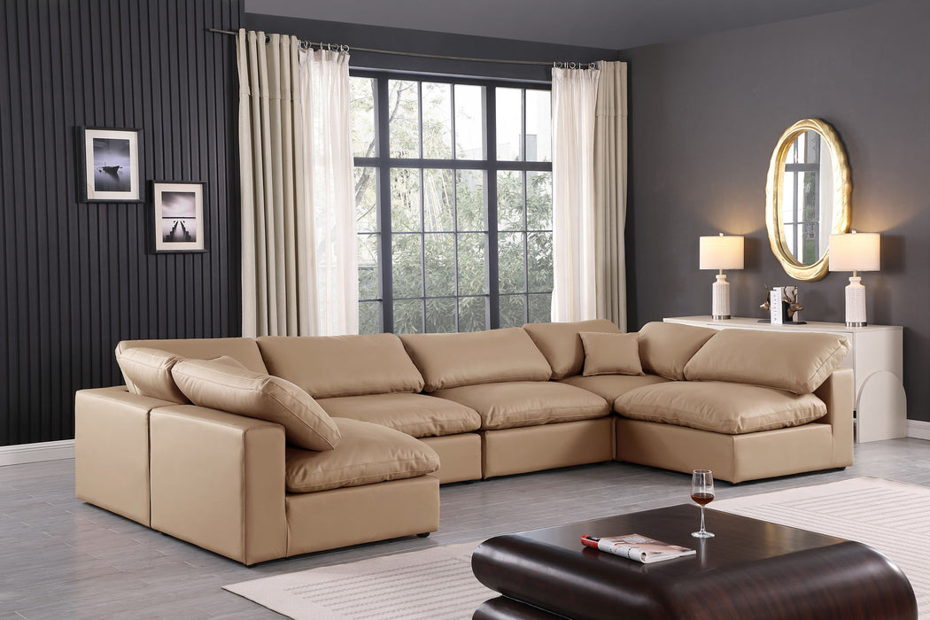 Comfy - 6 Piece Faux Leather Modular Armless Sectional - Tan - Simple Home Plus