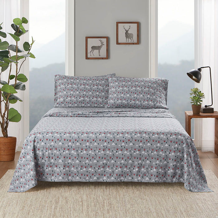 Flannel - 4 Piece California King Sheet Set - Gray Ski Jump - Simple Home Plus