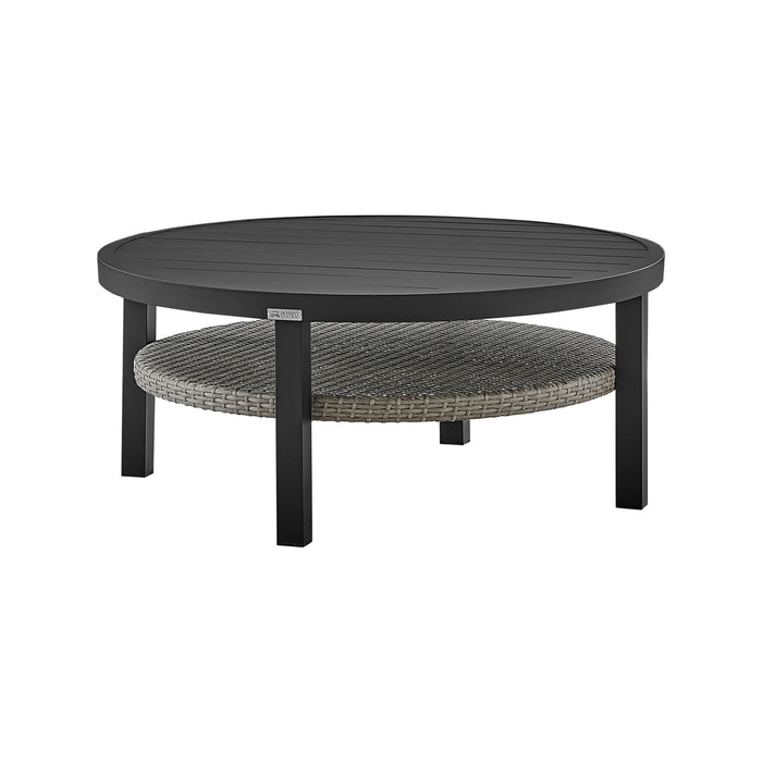 Palma - Outdoor Patio Round Coffee Table With Wicker Shelf - Black / Gray - Simple Home Plus