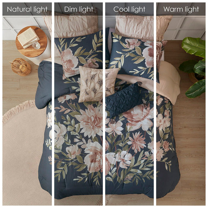 Camillia - Queen 8 Piece Comforter Set - Navy