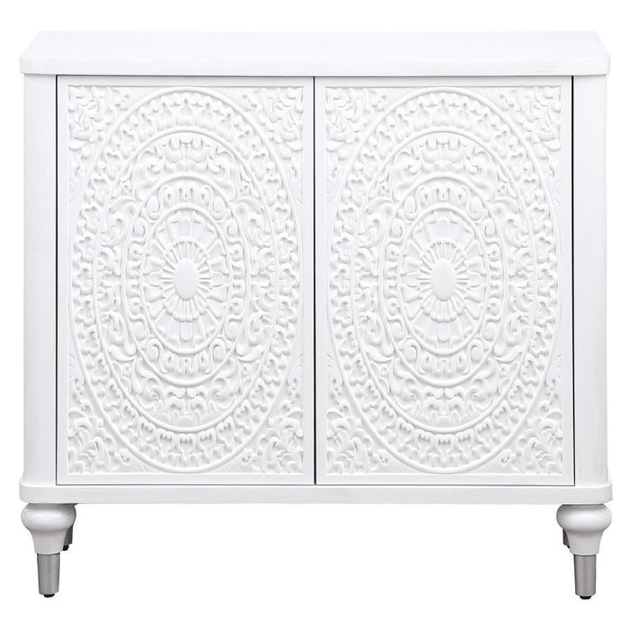 Cardella - 2 Door Mandala Accent Cabinet - Distressed White - Simple Home Plus