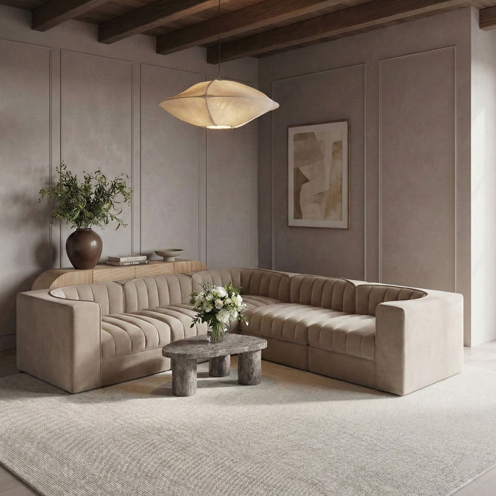 Rummi - Symmetrical Velvet Performance Fabric Upholstered 5 Piece Modular Sectional - Simple Home Plus