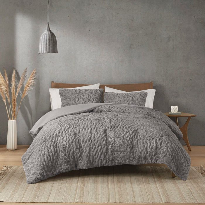 Blair - Ruched Fur Down Alternative Comforter Set - Gray - Simple Home Plus