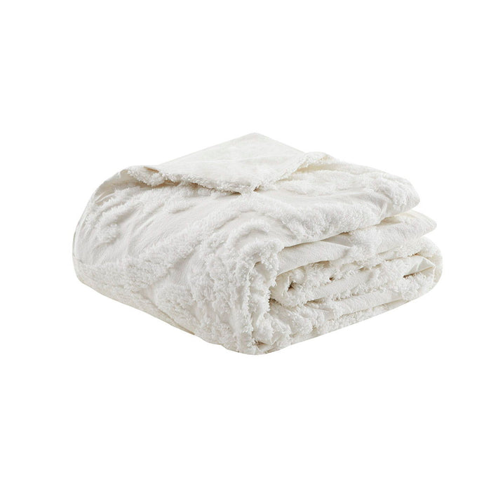Viola - King 3 Piece Tufted Damask Duvet Cover Set - Off White - Simple Home Plus