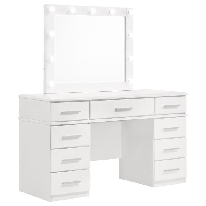 Felicity - 9-Drawer Vanity Table With Lighted Mirror - Glossy White - Simple Home Plus
