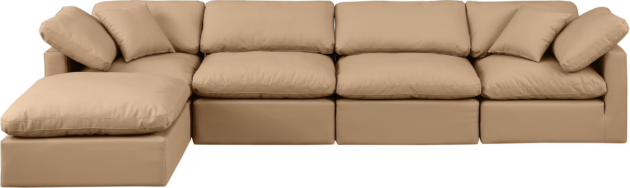 Indulge - Faux Leather 5 Piece Modular Sectional With Chaise - Tan - Simple Home Plus