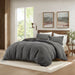 Lyon - 3 Piece Full/Queen Waffle Washed Duvet Set - Charcoal - Simple Home Plus
