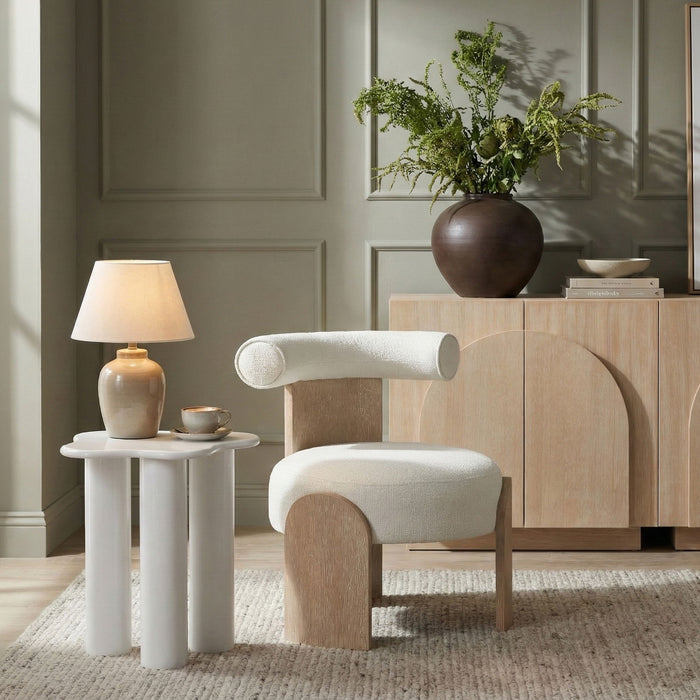 Calder - Linen Textured Fabric Upholstered Accent Chair - Painted Natural Base - Simple Home Plus