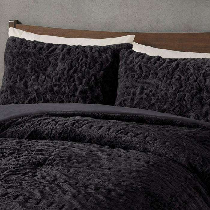 Blair - Ruched Fur Down Alternative Comforter Set - Black - Simple Home Plus