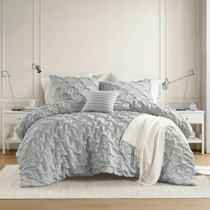Bailey - Full/Queen Diamond Pucker Comforter Set - Gray - Simple Home Plus