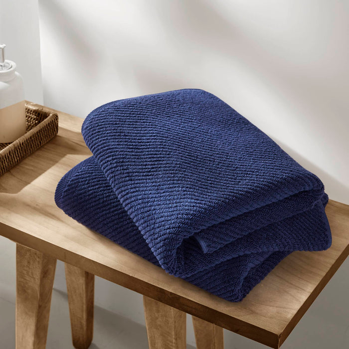 Diagonal Ribbed - 4 Piece Bath Towels Set - Navy - Simple Home Plus