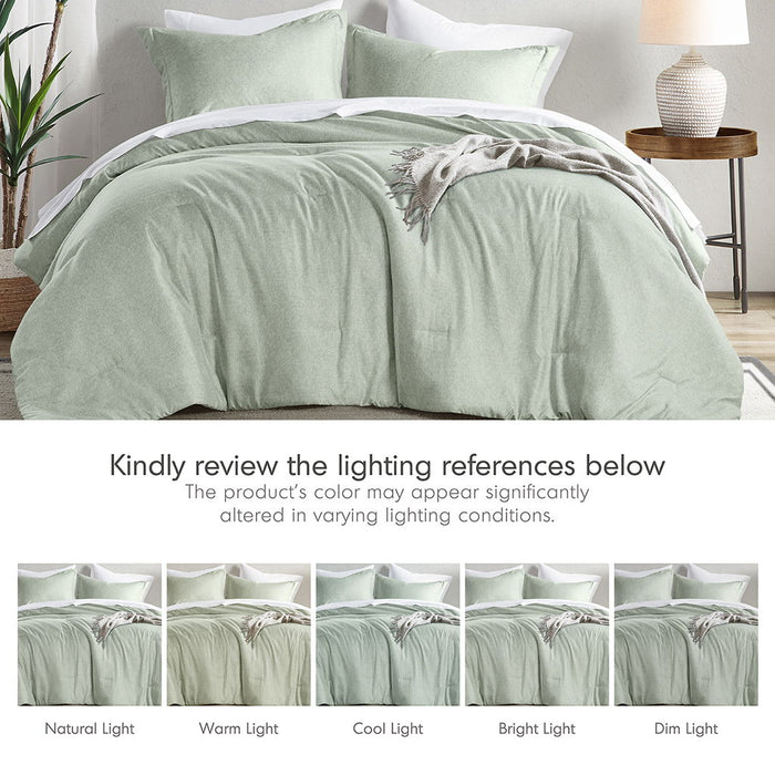 Camden - Twin/Twin Long Chambray Print Solid Comforter Set - Sage Green - Simple Home Plus