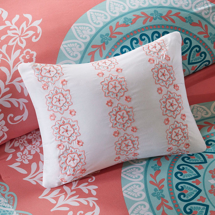 Loretta - Twin Long Comforter And Sheet Set - Coral - Simple Home Plus