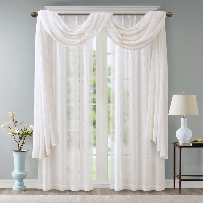 Irina - Diamond Sheer Embroidered Window Scarf - White - Simple Home Plus