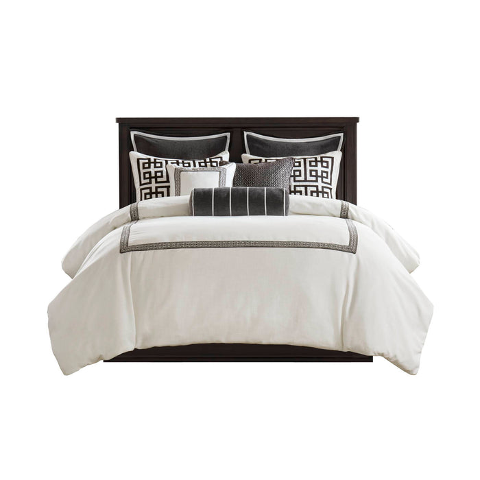 Jarvis - 8 Piece Queen Embroidery Oversized Duvet Style Comforter Set - Black / White - Simple Home Plus