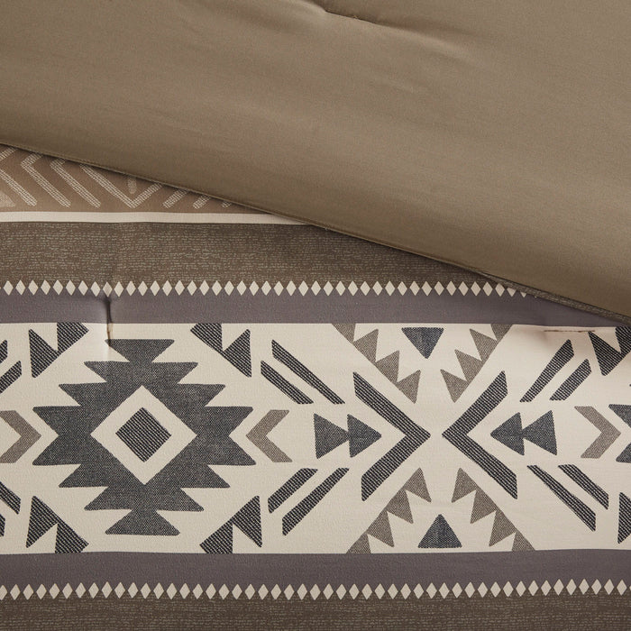 Mariposa - 5 Piece King/California King Stripe Herringbone Comforter Set With Throw Pillows - Brown - Simple Home Plus