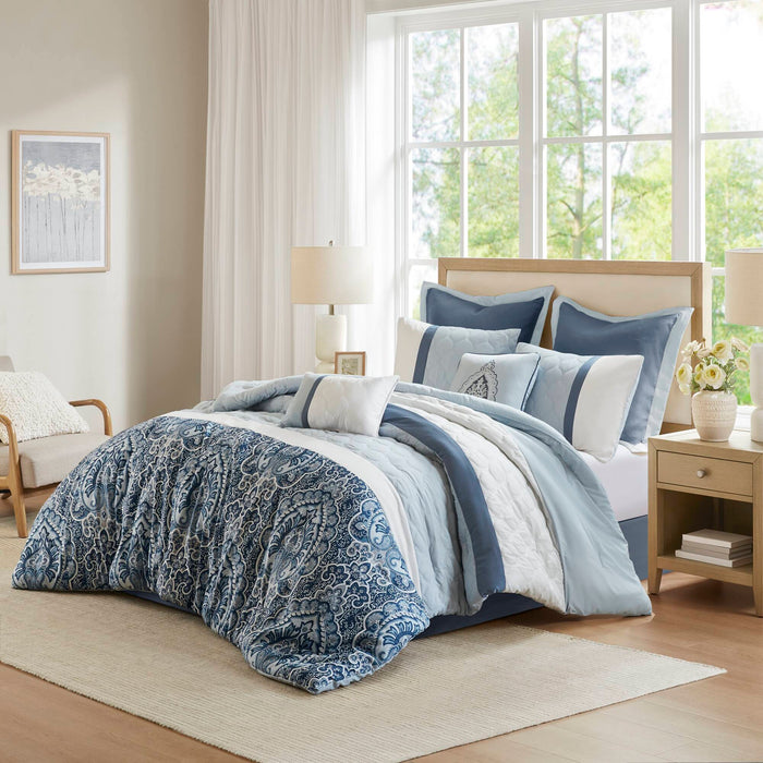 Shawnee - Queen 8 Piece Comforter Set - Blue - Simple Home Plus