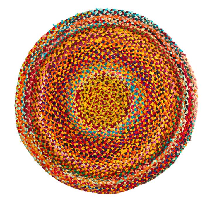 3' x 3' Hand Braided Boho Colorful Chindi Round Rug