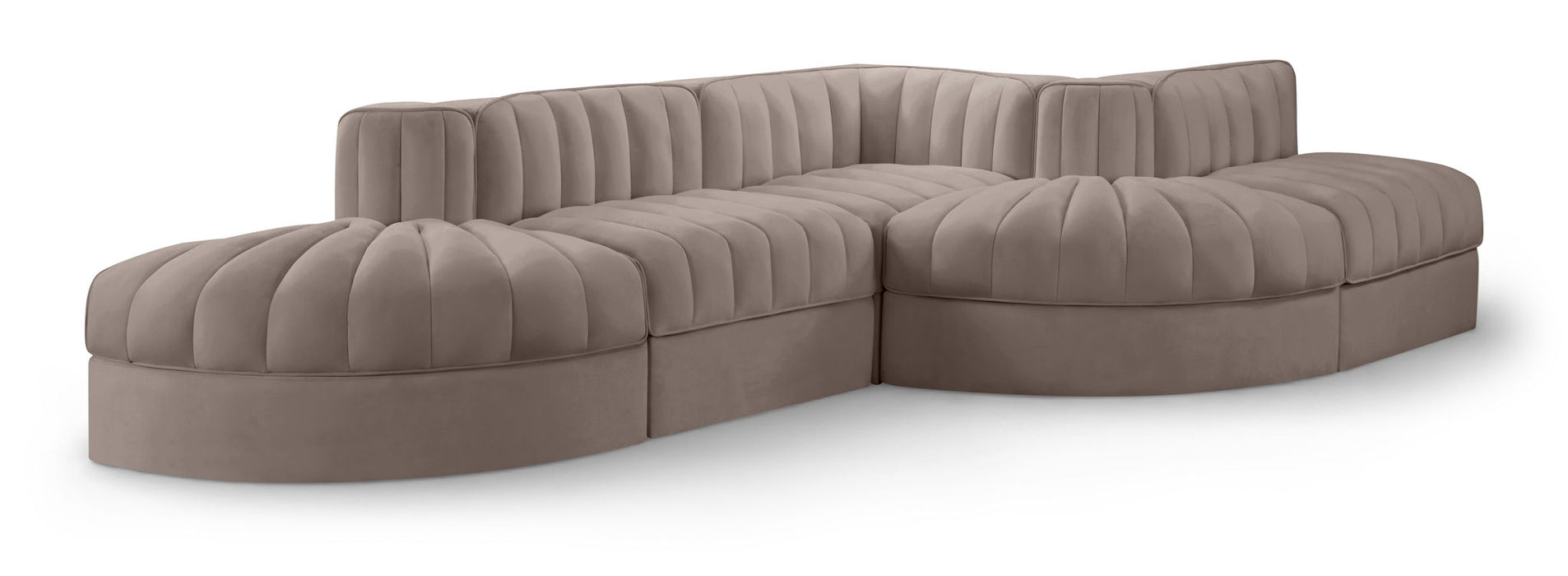 Rummi - Rounded Velvet Performance Fabric Upholstered 5 Piece Modular Sectional - Simple Home Plus