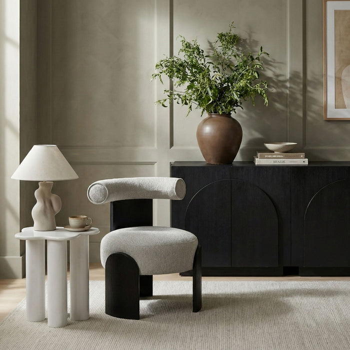 Calder - Linen Textured Fabric Upholstered Accent Chair - Painted Black Base - Simple Home Plus