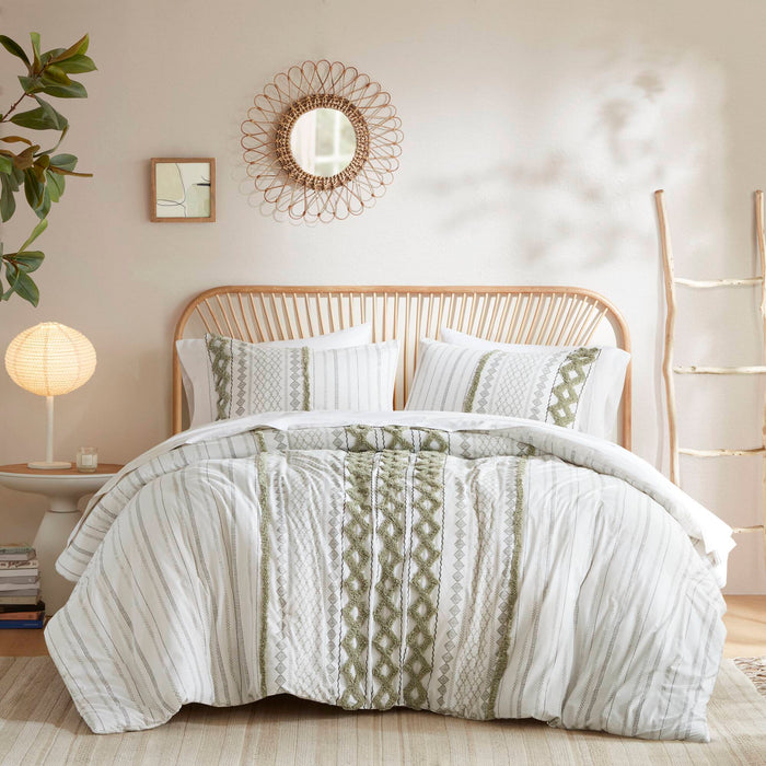 Imani - 3 Piece King/California King Printed Duvet Cover Set - Sage/Ivory - Simple Home Plus