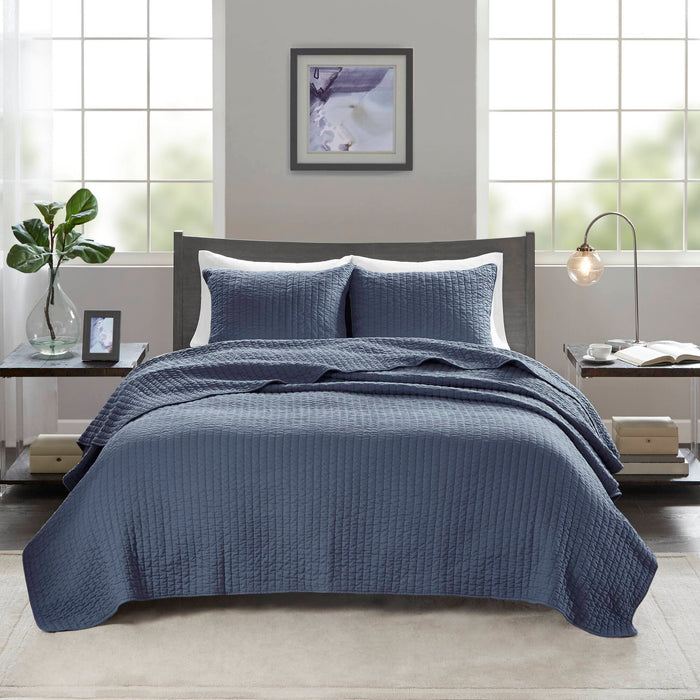 Keaton - Twin Reversible Coverlet Set - Navy - Simple Home Plus