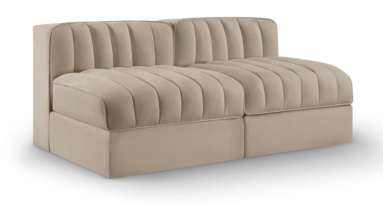 Rummi - Velvet Performance Fabric Upholstered 2 Piece Modular Armless Loveseat - Simple Home Plus
