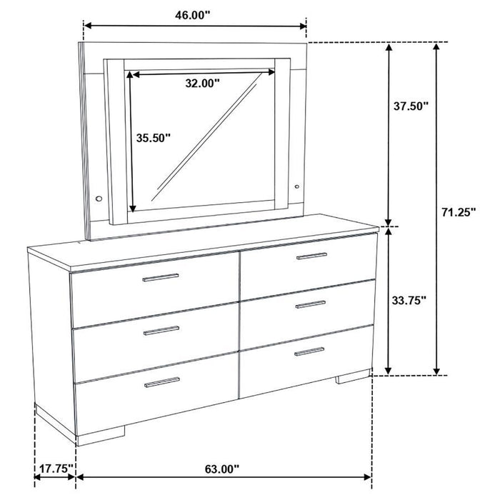 Felicity - 6-Drawer Dresser With LED Mirror - White High Gloss - Simple Home Plus