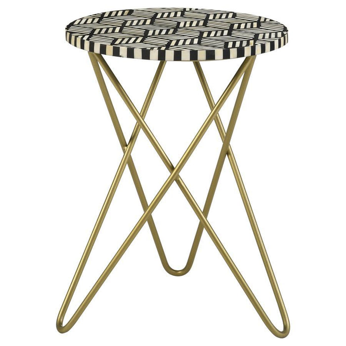 Xenia - Round Bone Inlay Accent Side Table - White And Gold - Simple Home Plus