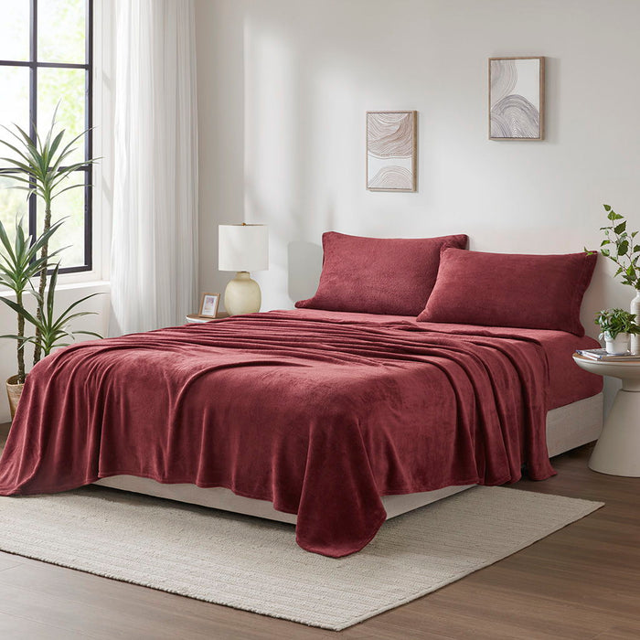 Soloft Plush - 3 Piece Twin Micro Plush Sheet Set - Burgundy - Simple Home Plus