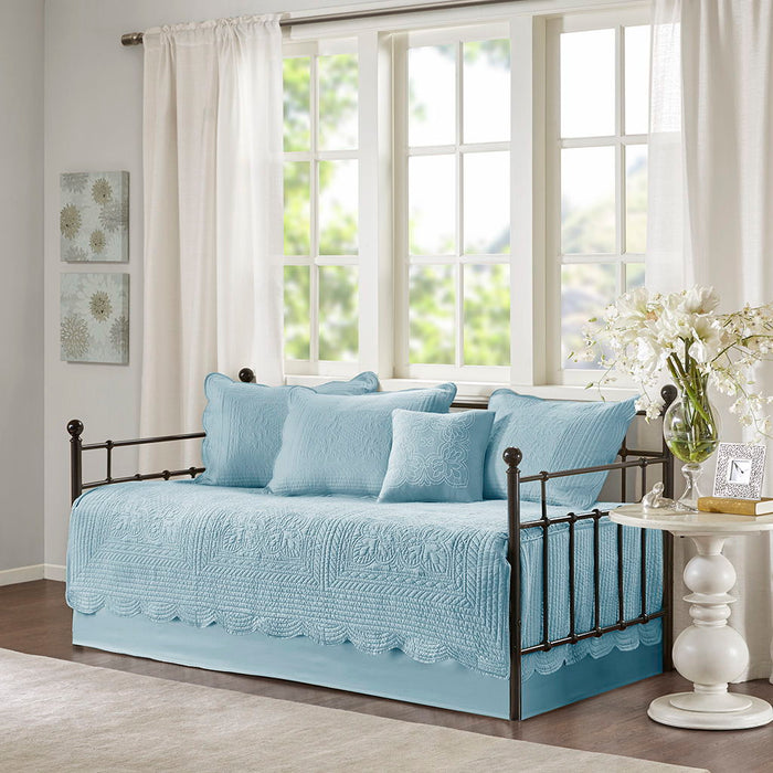 Tuscany - 6 Piece Reversible Scalloped Edge Daybed Cover Set - Blue - Simple Home Plus