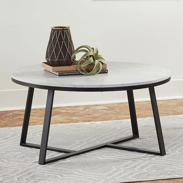 Hugo - Round Faux Marble Coffee Table - White And Matte Black - Simple Home Plus