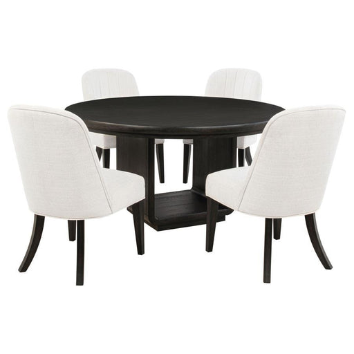 Leandro - 5 Piece Round Dining Table Set - Cream / Burnished Black - Simple Home Plus