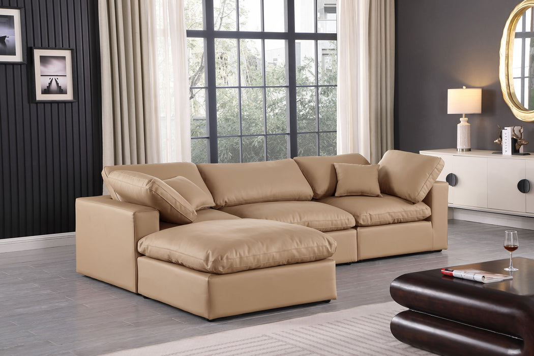 Comfy - 4 Piece Faux Leather Modular Sectional With Chaise - Tan - Simple Home Plus