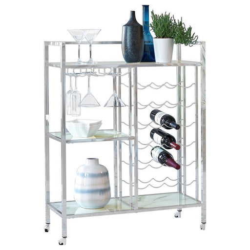 Derion - 3-Tier Rectangular Glass Shelf Metal Bar Cart - Chrome - Simple Home Plus