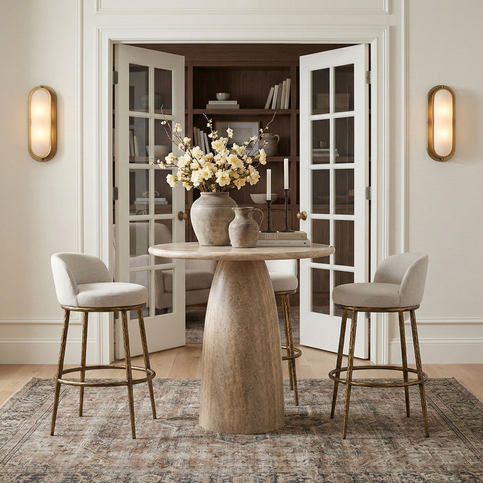 Ferro - Performance Fabric Upholstered Bar Stool - Cream / Antique Brass - Simple Home Plus