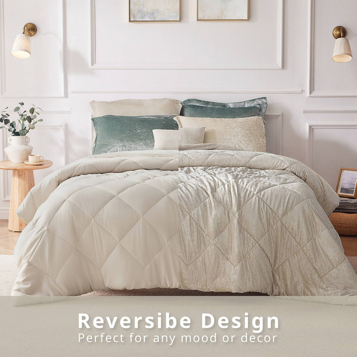 Felicia - Velvet Comforter Set With Throw Pillow - Champagne - Simple Home Plus