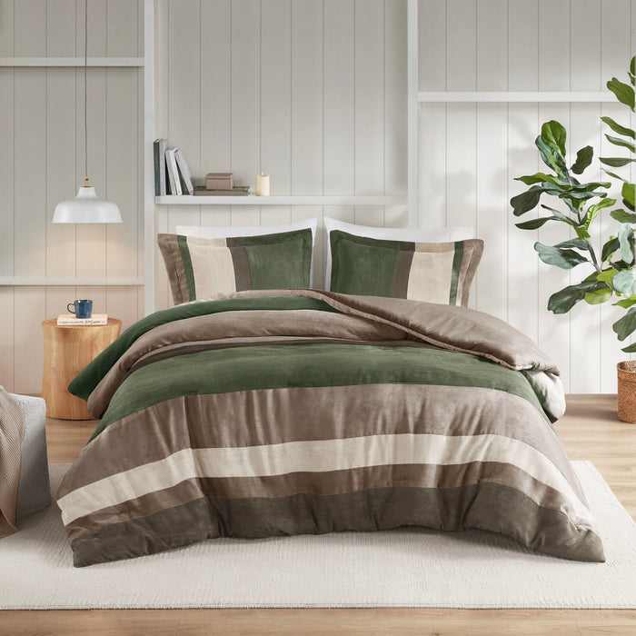 Boulder Stripe - Twin/Twin Long Pieced Comforter Set - Green - Simple Home Plus