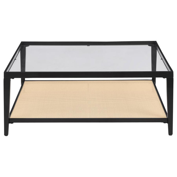 Amherst - Glass Top Metal with Cane Shelf Table - Simple Home Plus