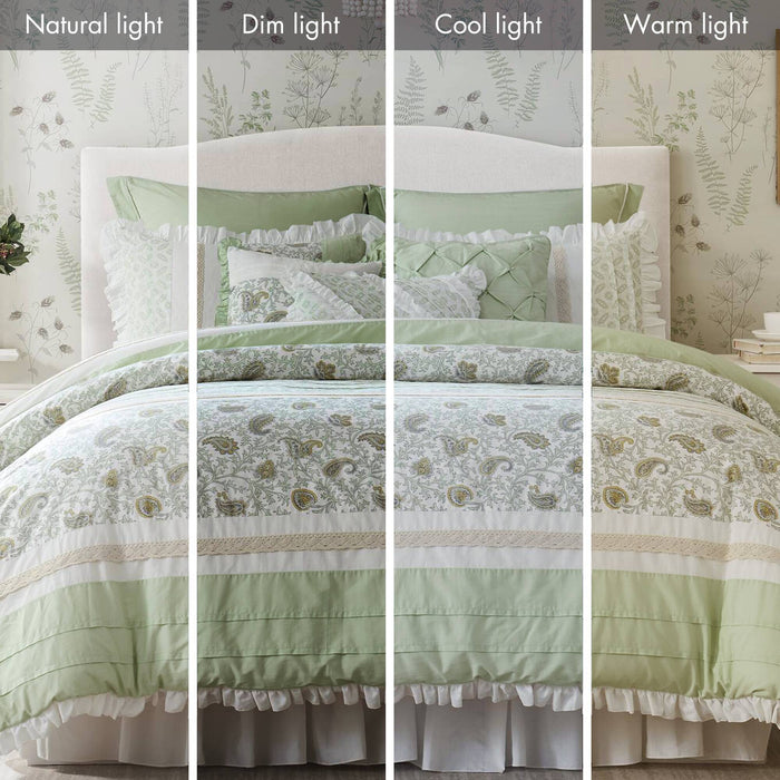 Dawn - 9 Piece Queen Percale Comforter Set - Sage Green - Simple Home Plus