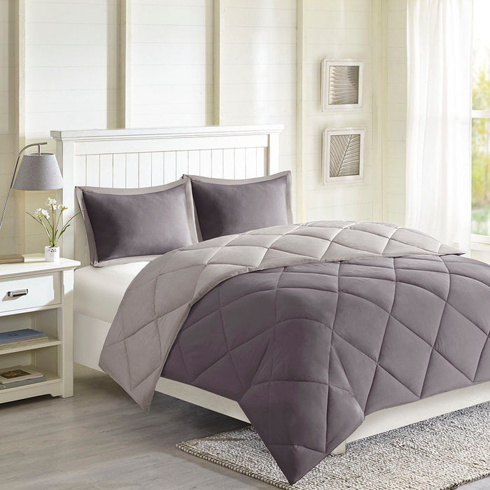 Larkspur - Twin 3M Scotchgard Diamond Quilting Reversible Down Alternative Comforter Set - Charcoal / Gray - Simple Home Plus