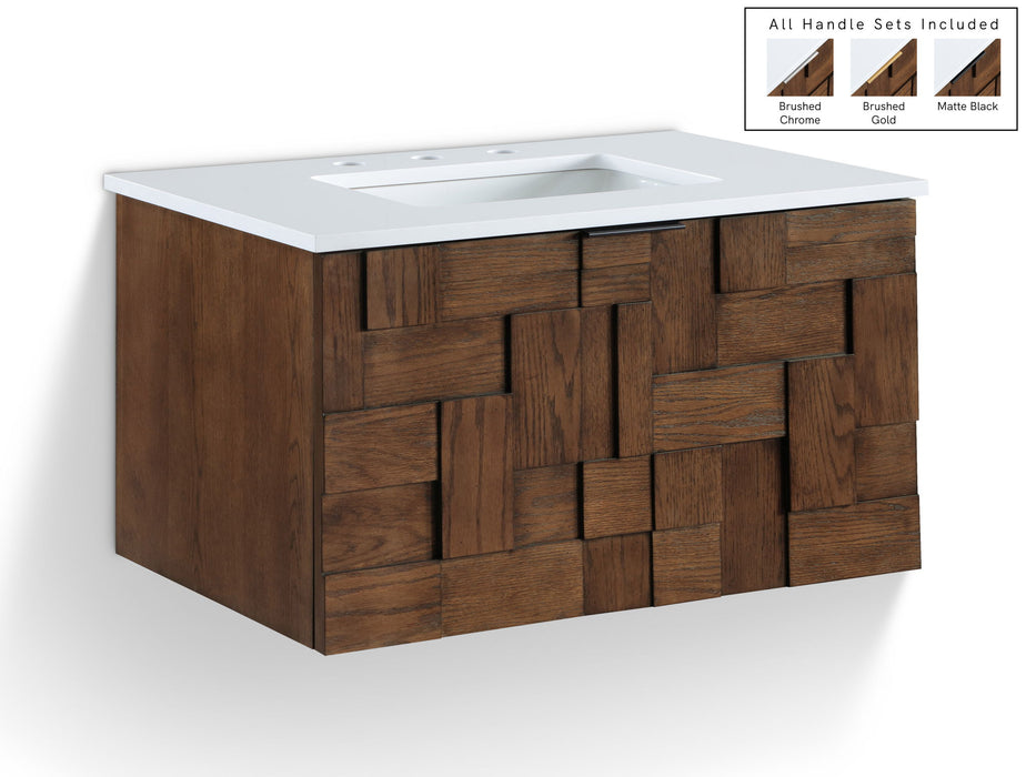 Leonardo - Engineered Stone And Solid Wood 24" Wall Mounted Bathroom Vanity - Simple Home Plus