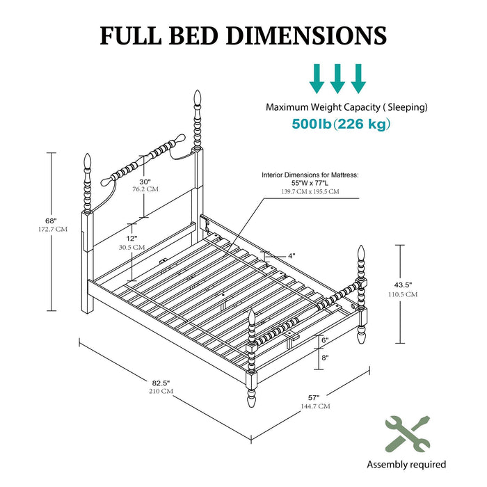Beckett - Full Turned Wood Spindle Bed - Antique Cream - Simple Home Plus
