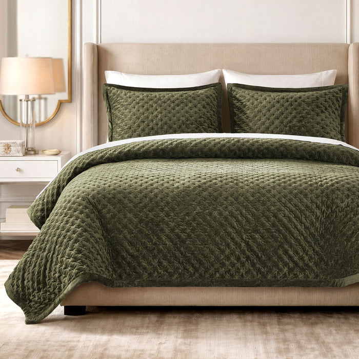 Charleston - 3 Piece Queen Velvet Coverlet Mini Set - Green