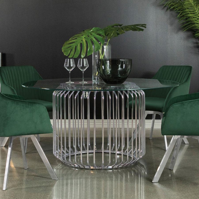 Veena - Round Glass Top Metal Dining Table - Chrome - Simple Home Plus