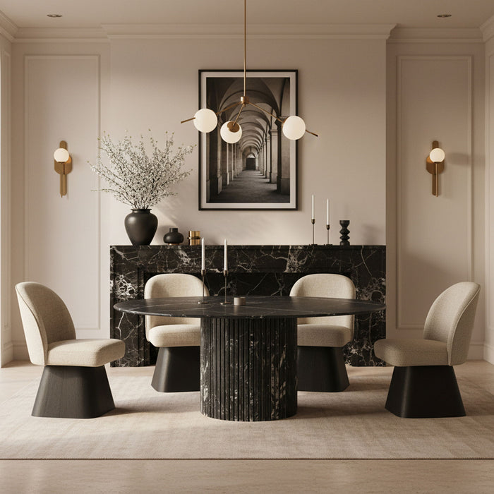 Marlowe - Linen Textured Fabric Upholstered Swivel Dining Side Chair - Stained Black - Simple Home Plus