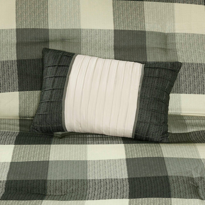 Ridge - California King 7 Piece Herringbone Comforter Set - Gray - Simple Home Plus
