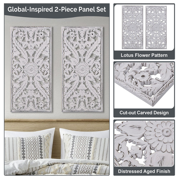 Botanical Panel - Botanical Panel Distressed Carved 2-Piece Wall Decor Set - Antique Green - Simple Home Plus